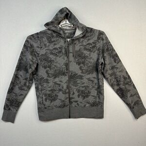 Eddie Bauer Large Hoodie Zip Jacket Sweatshirt Gray Floral Coat Stretch